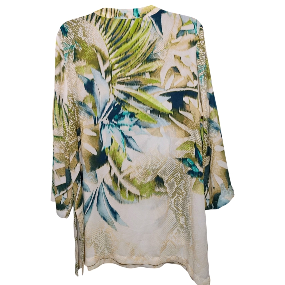 Chico's Tropical Fauna Olive Snake Pattern Tunic Top Womens Size 2 Large - Picture 3 of 10